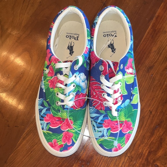 Polo Ralph Lauren Keaton Pony Floral Men's Canvas Low Top Shoes Sneakers - Picture 2 of 7
